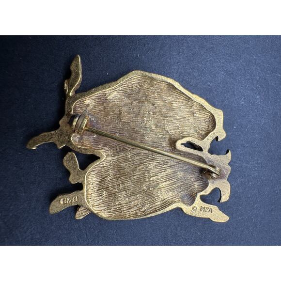 Vintage C & C MFA Museum of Fine Arts Gold Tone Dancing Pigs Brooch Pin - Picture 5 of 9